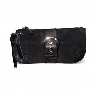 Black Suede Clutch with Buckle Detail